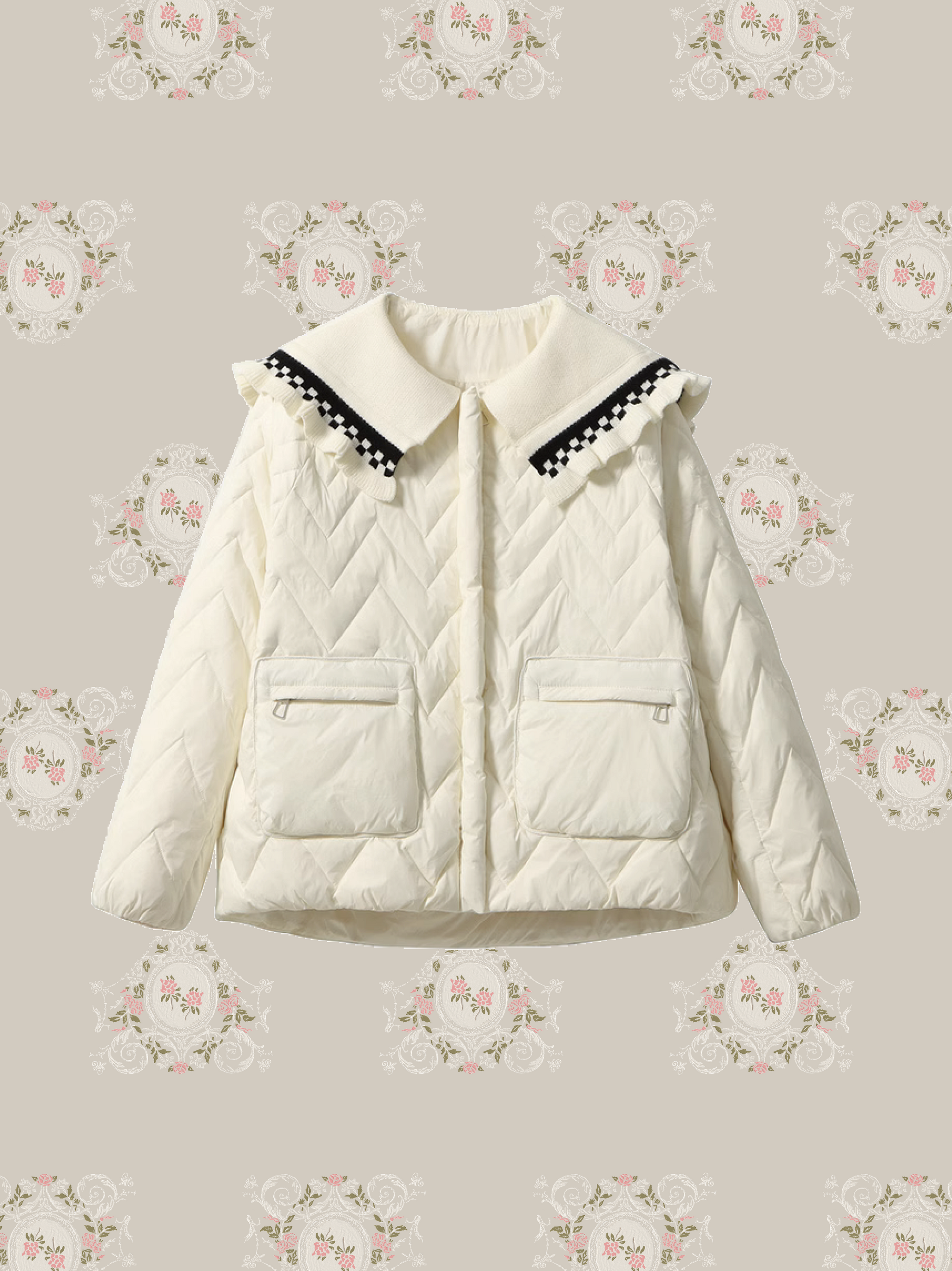 Frill Collar Double Pocket Duck Down Jacket フリル襟ダブル