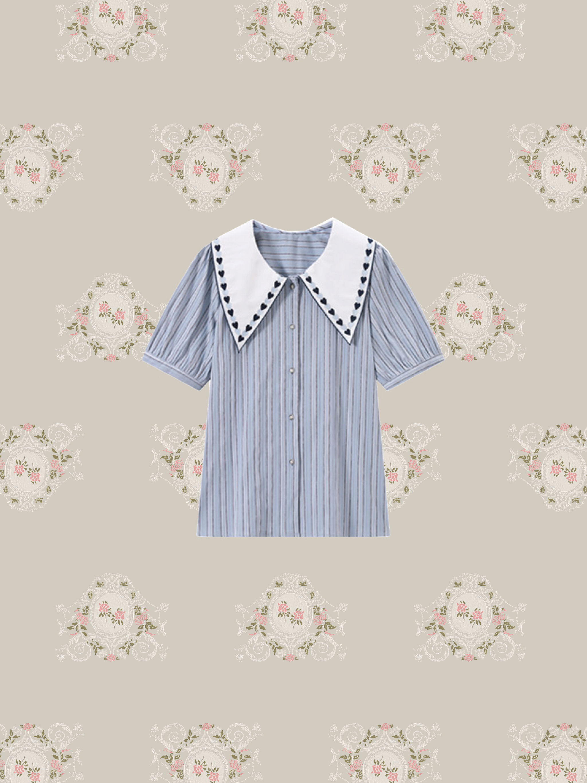 Embroidered Stripe Design Blouse/刺繍デザインストライプブラウス