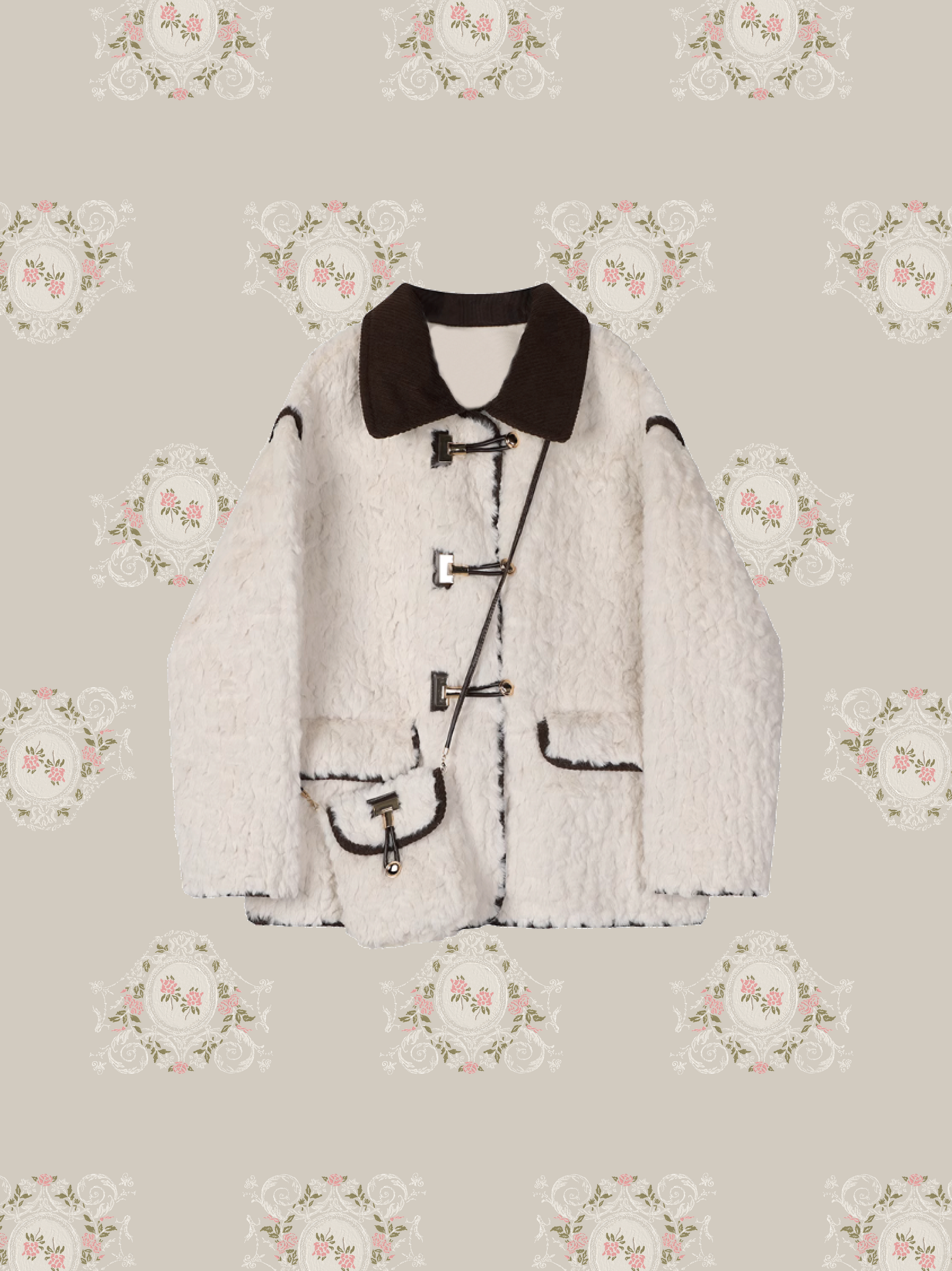 Fluffy Shearling Fur Coat With Mini Bag. ふわふわムートンファー