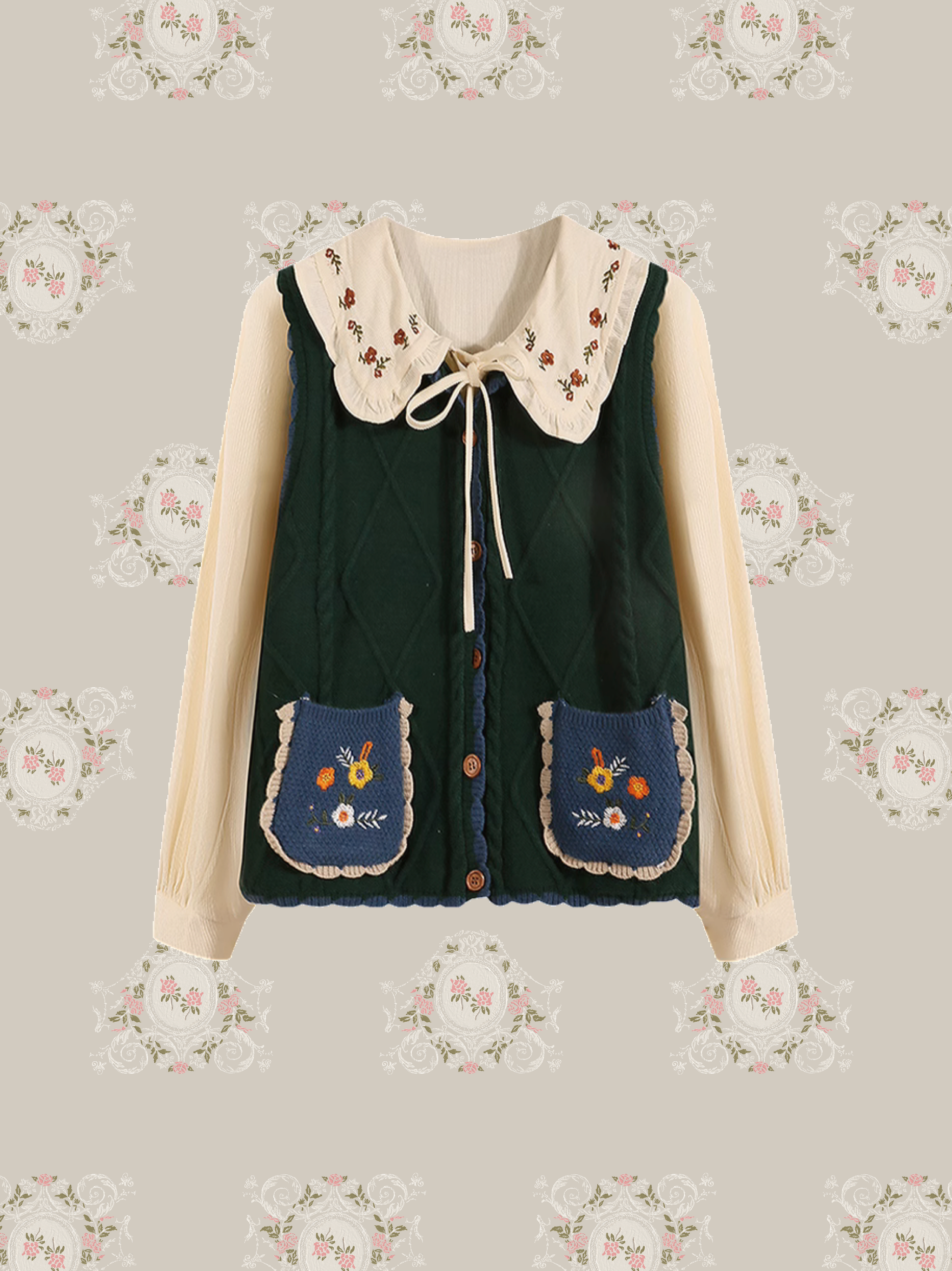 Embroidery Knit Vest Set-Up 刺繍ニットベストセットアップ