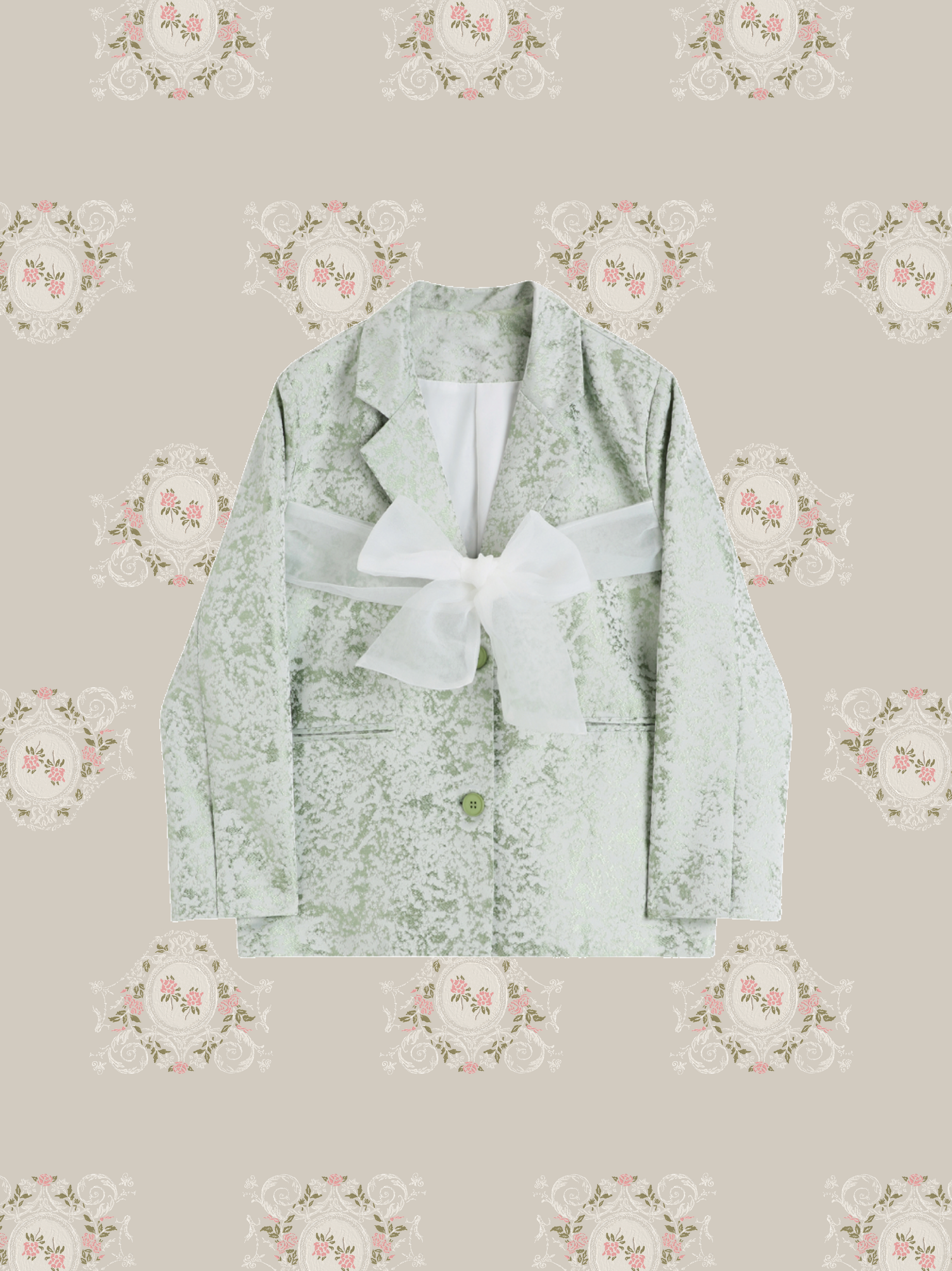 Front Ribbon Textile Mint Jacket. フロントリボンテキスタイルミント