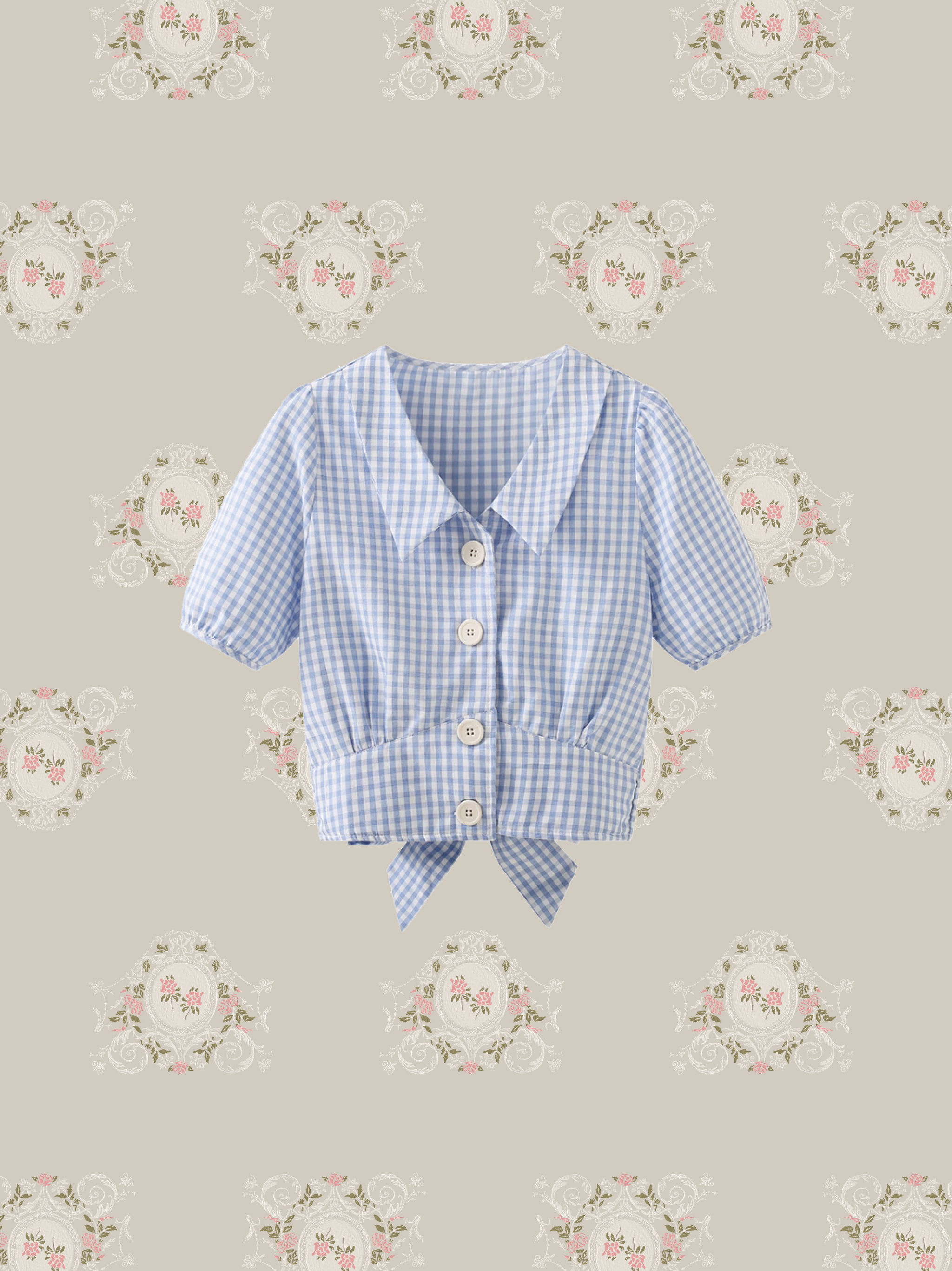 Gingham Check Back Ribbon Blouse ギンガムチェックバックリボンブラウス