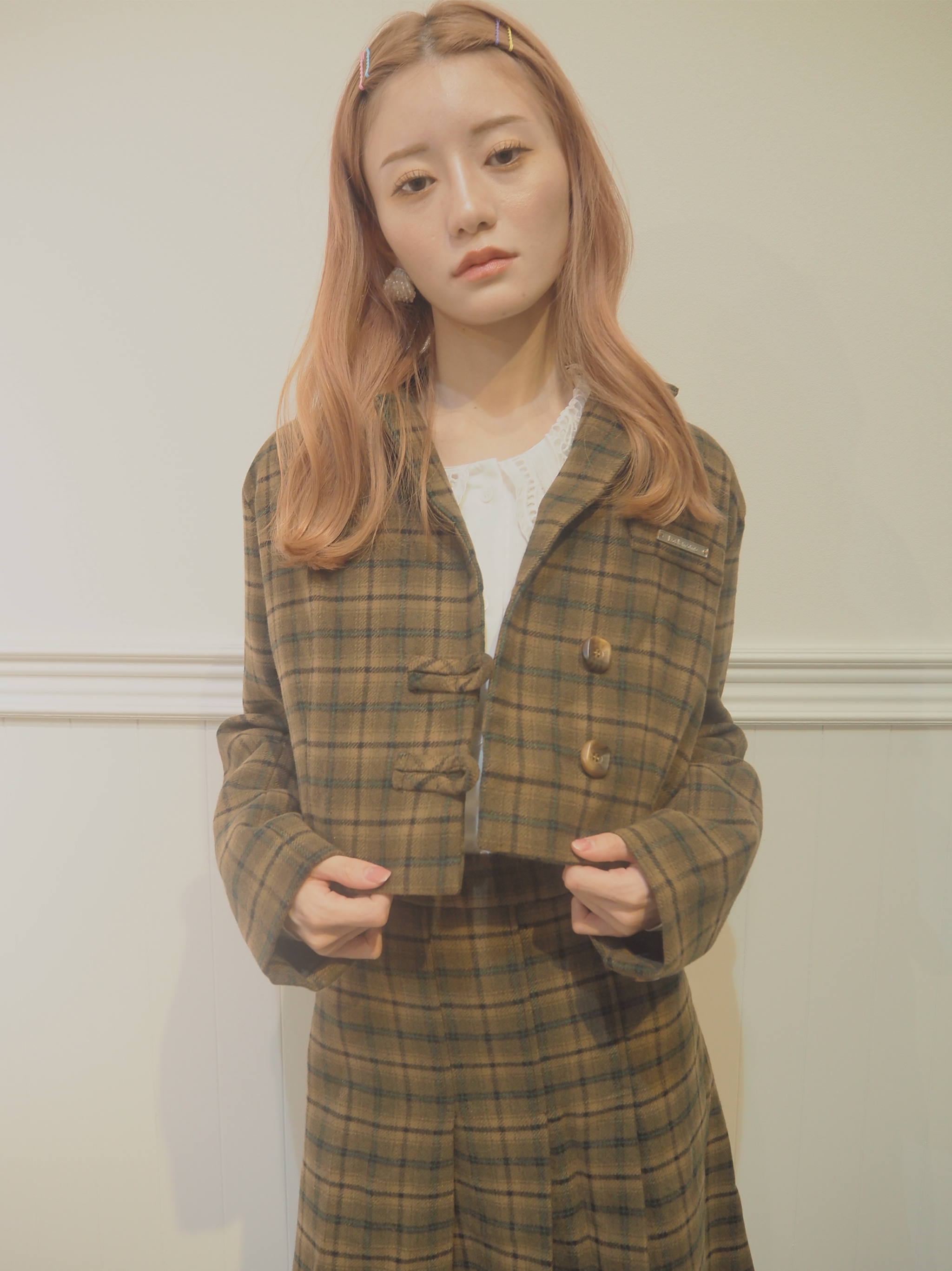 Plaid Short Coat Set Up チェック柄ショートコートセットアップ