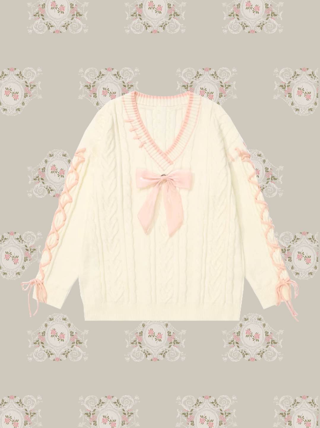 Lace Up Pastel Color Sweater/レースアップパステルカラーセーター