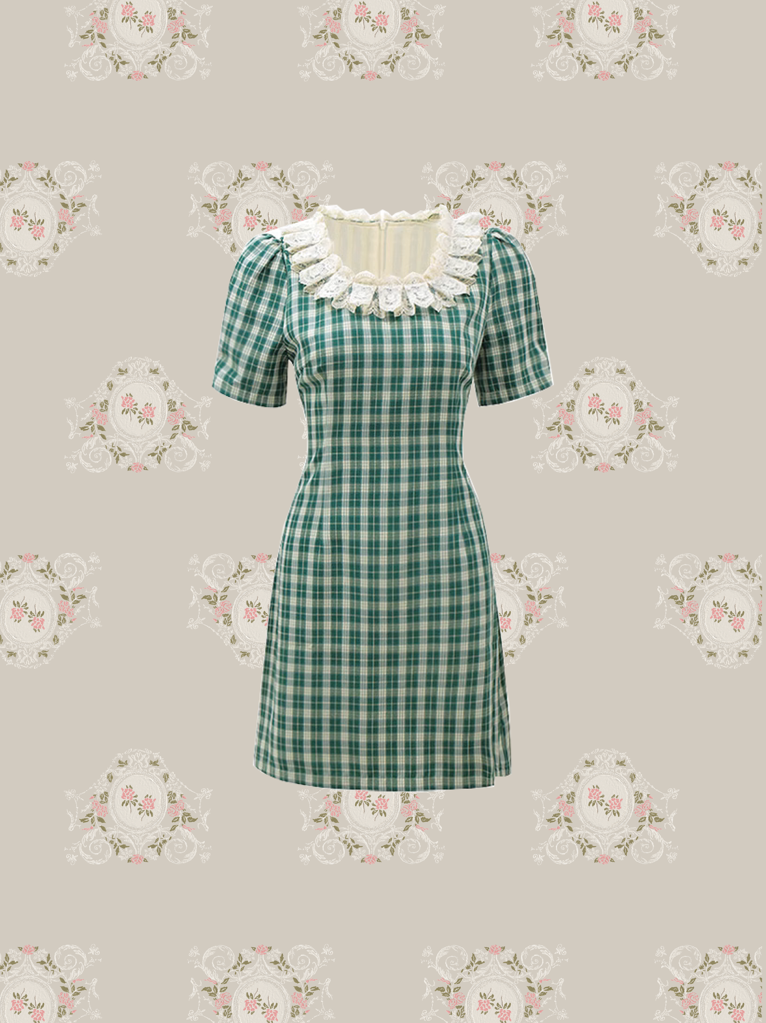 Green Plaid Waisted Dress/グリーンチェックウエストドレス