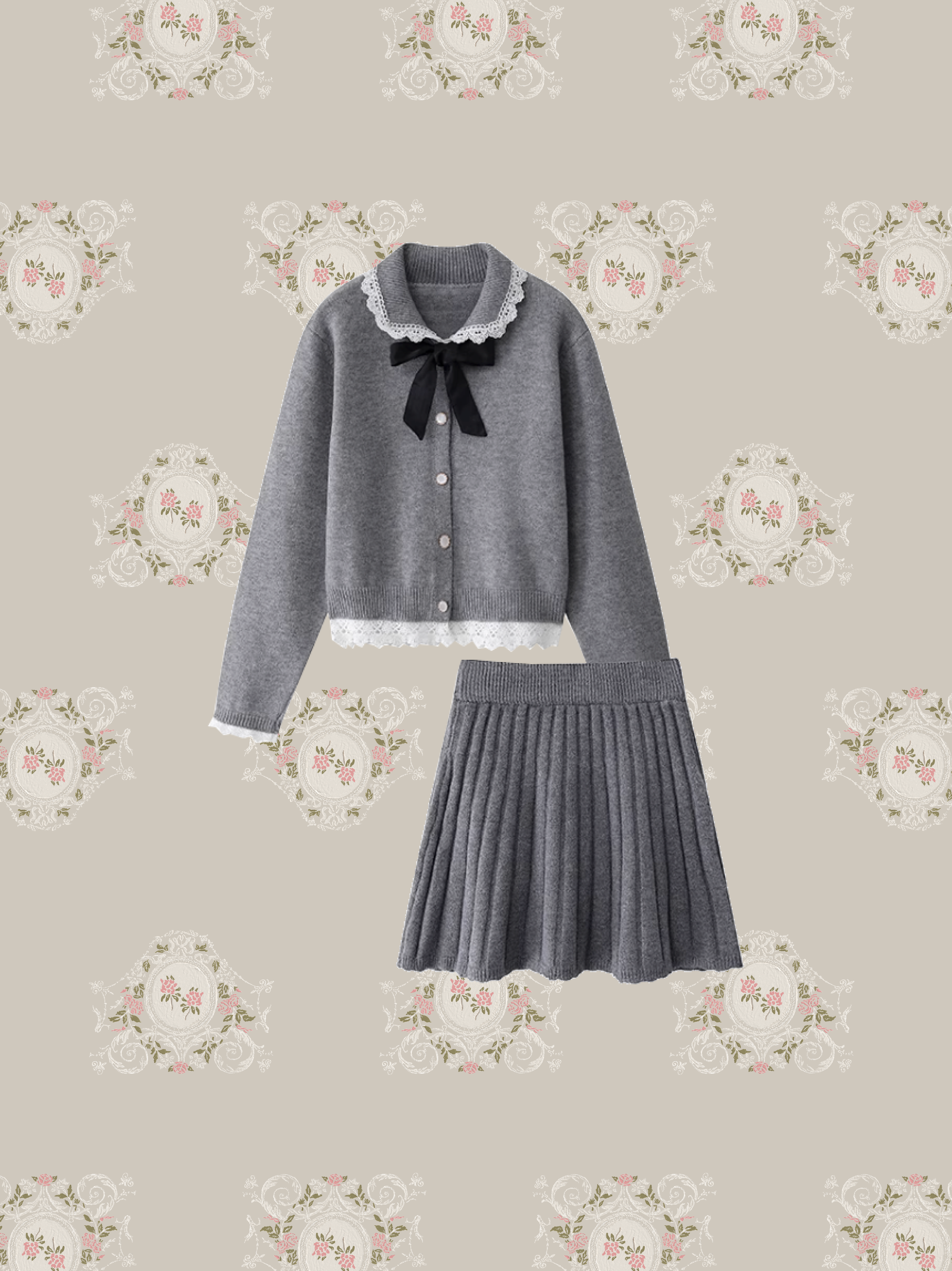 Ribbon Collar Knit Set Up/リボンカラーニットセットアップ