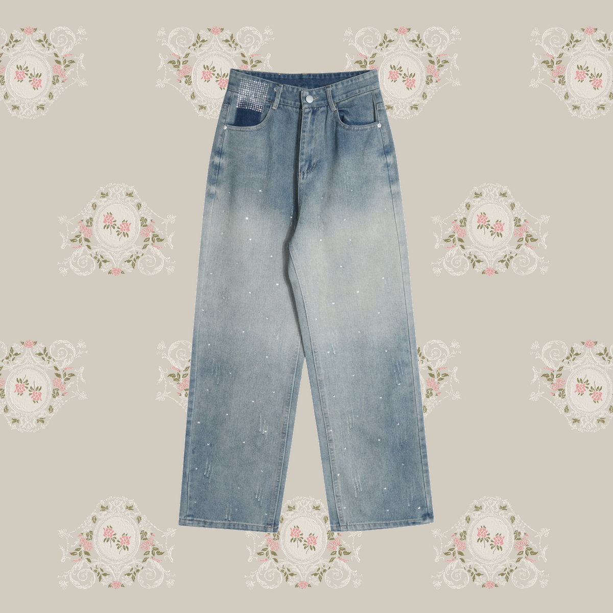 Bijou Wide Denim Pants/ビジューワイドデニムパンツ