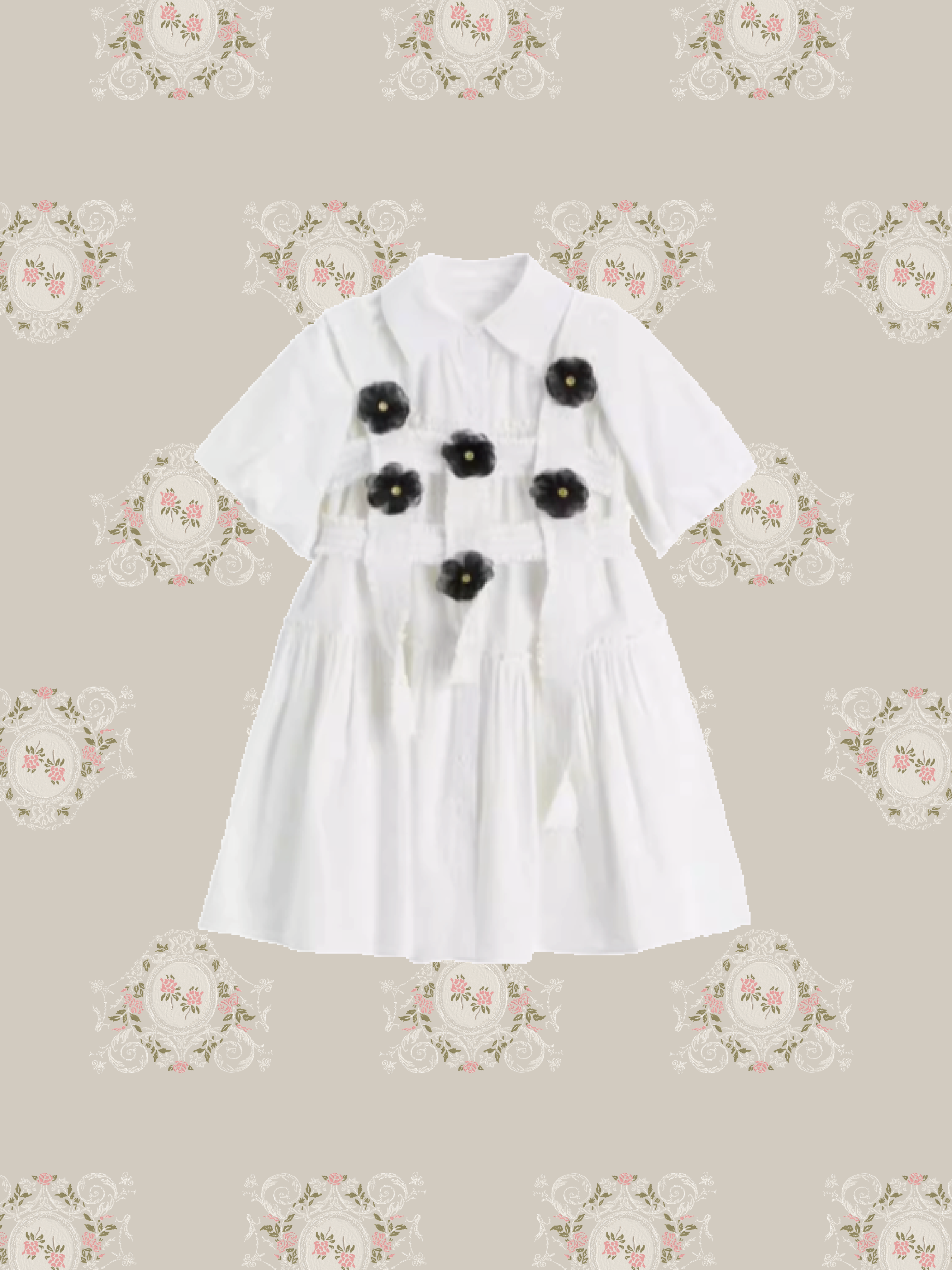 Floral Applique Cross Shirt Dress/フローラルアップリケクロスシャツドレス