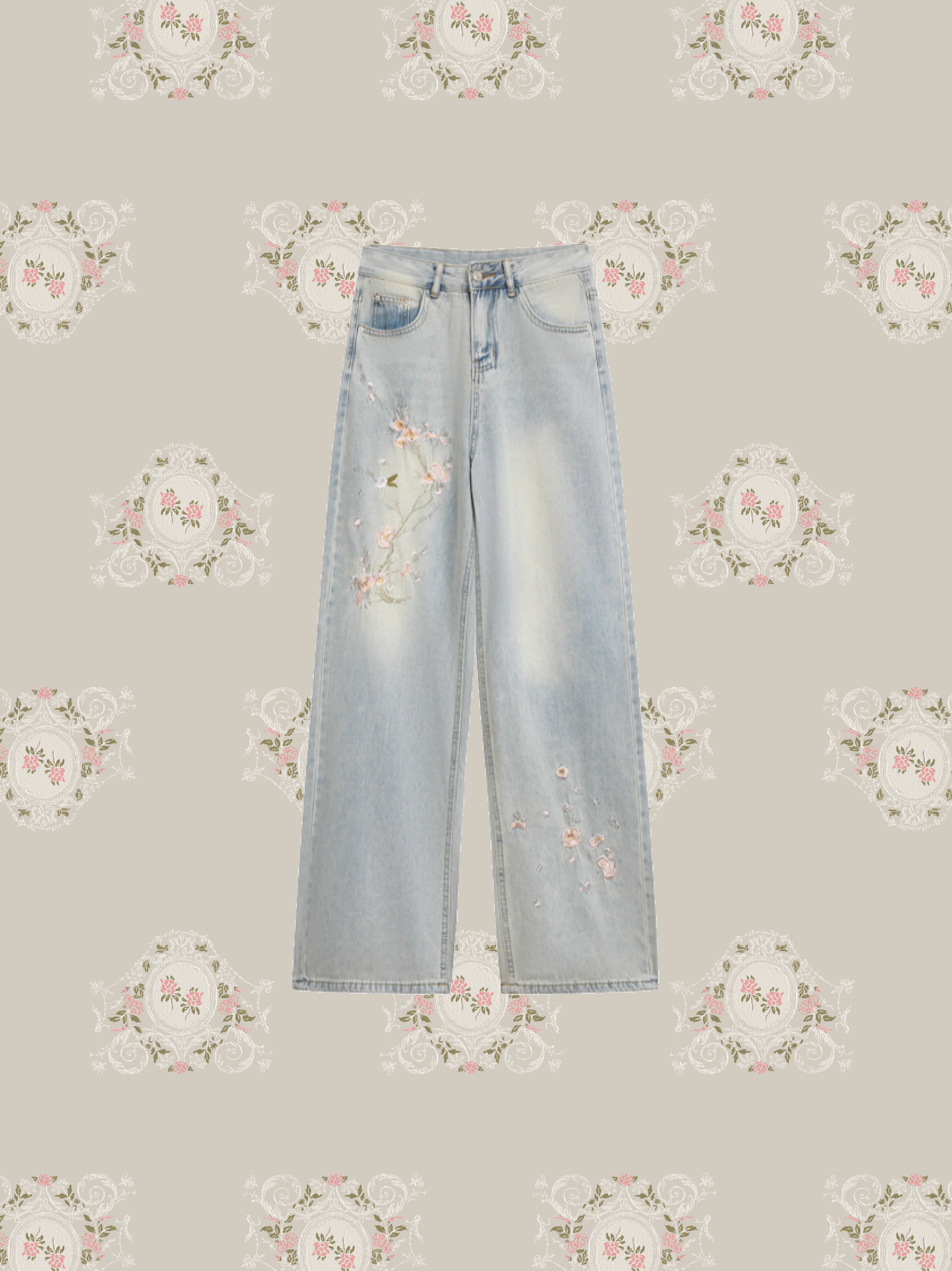Botanical Embroidery Denim Pants/ボタニカル刺繍デニムパンツ
