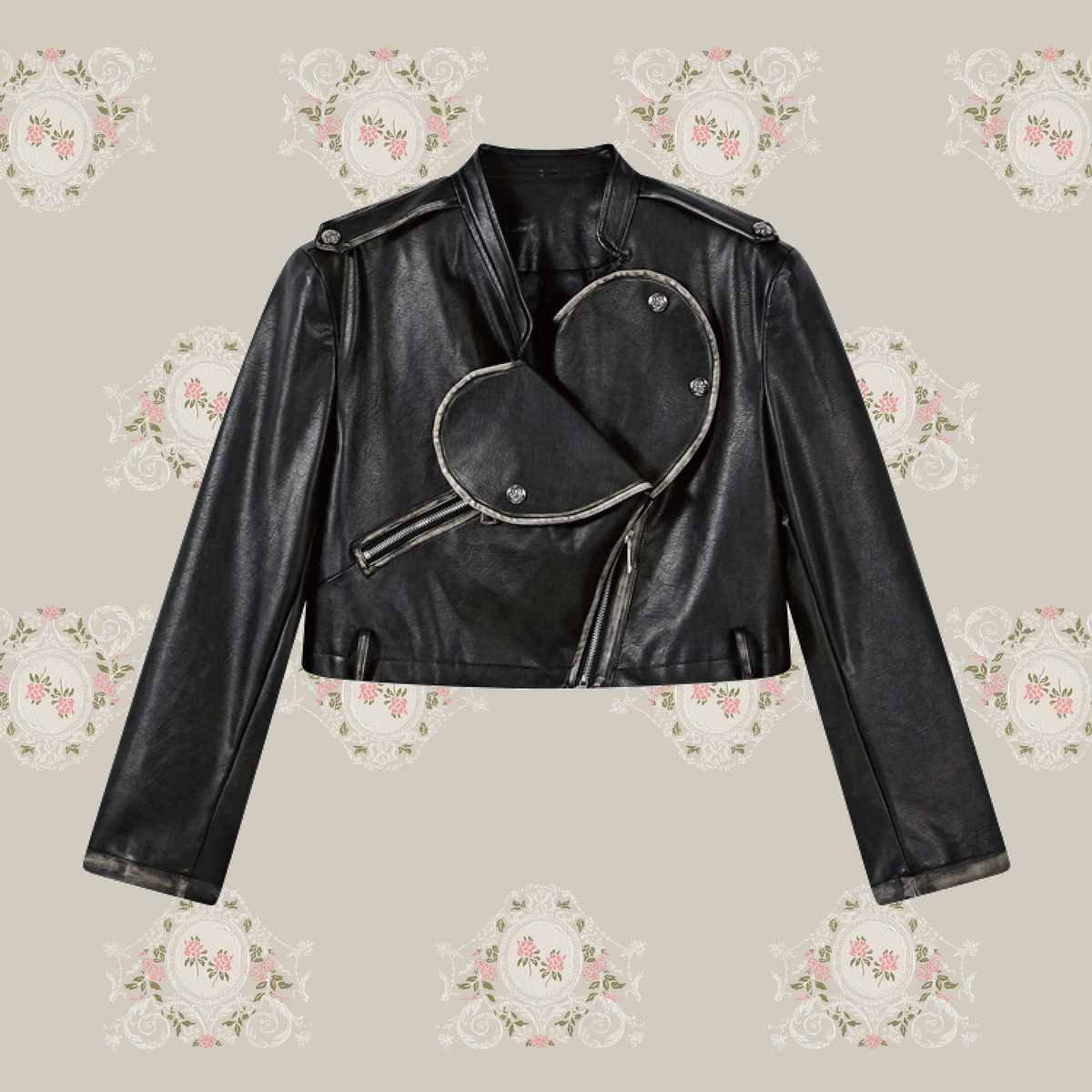 Heart Lapel Leather Short Jacket