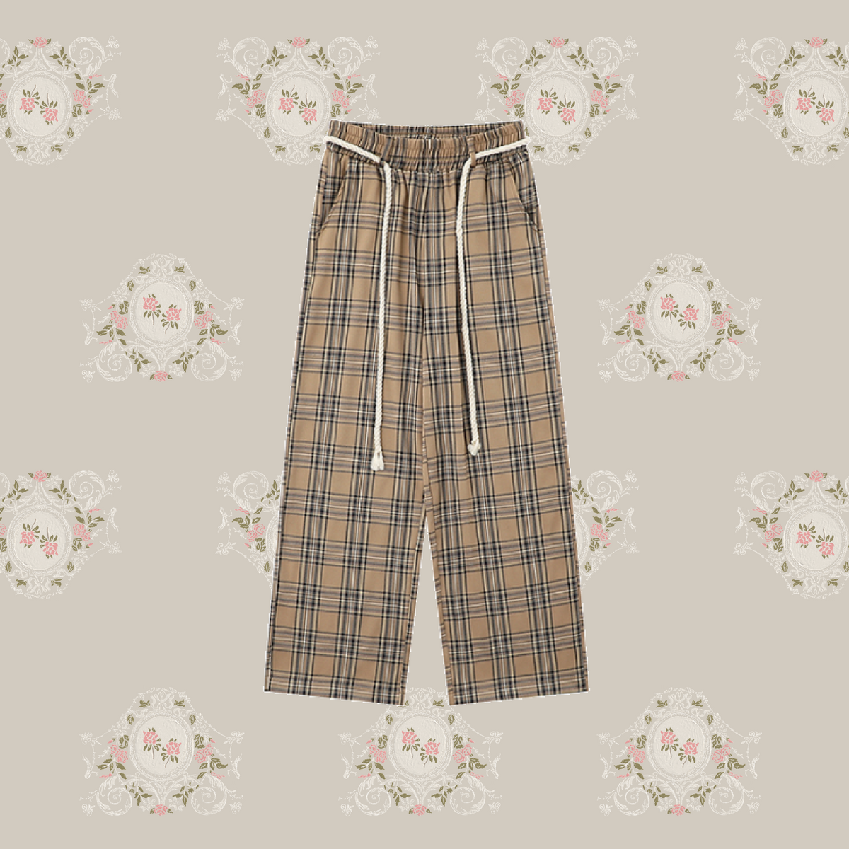 Retro Brown Check Wide Pants レトロブラウンチェックワイドパンツ