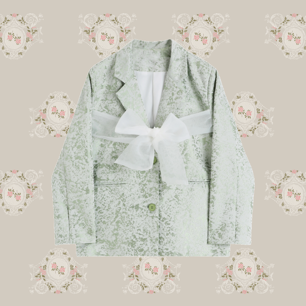 Front Ribbon Textile Mint Jacket. フロントリボンテキスタイルミント