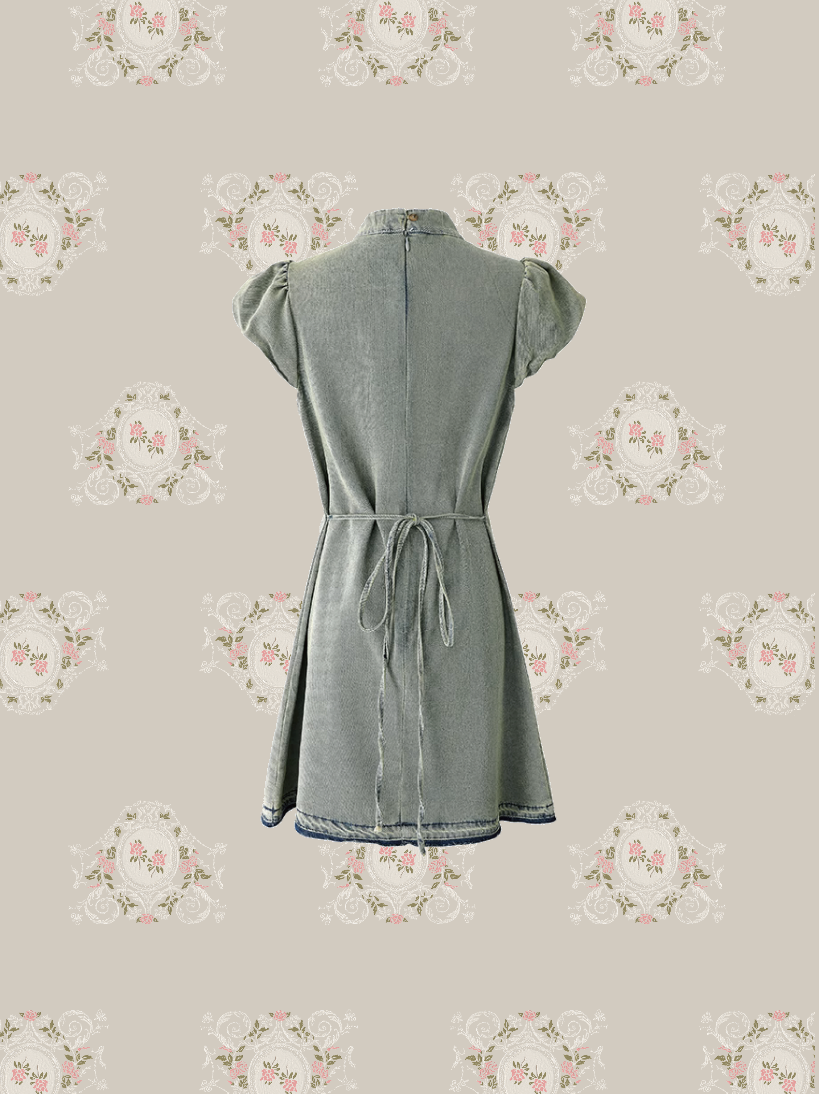 Puff Sleeve Denim Waisted Dress/パフスリーブデニムウエストドレス