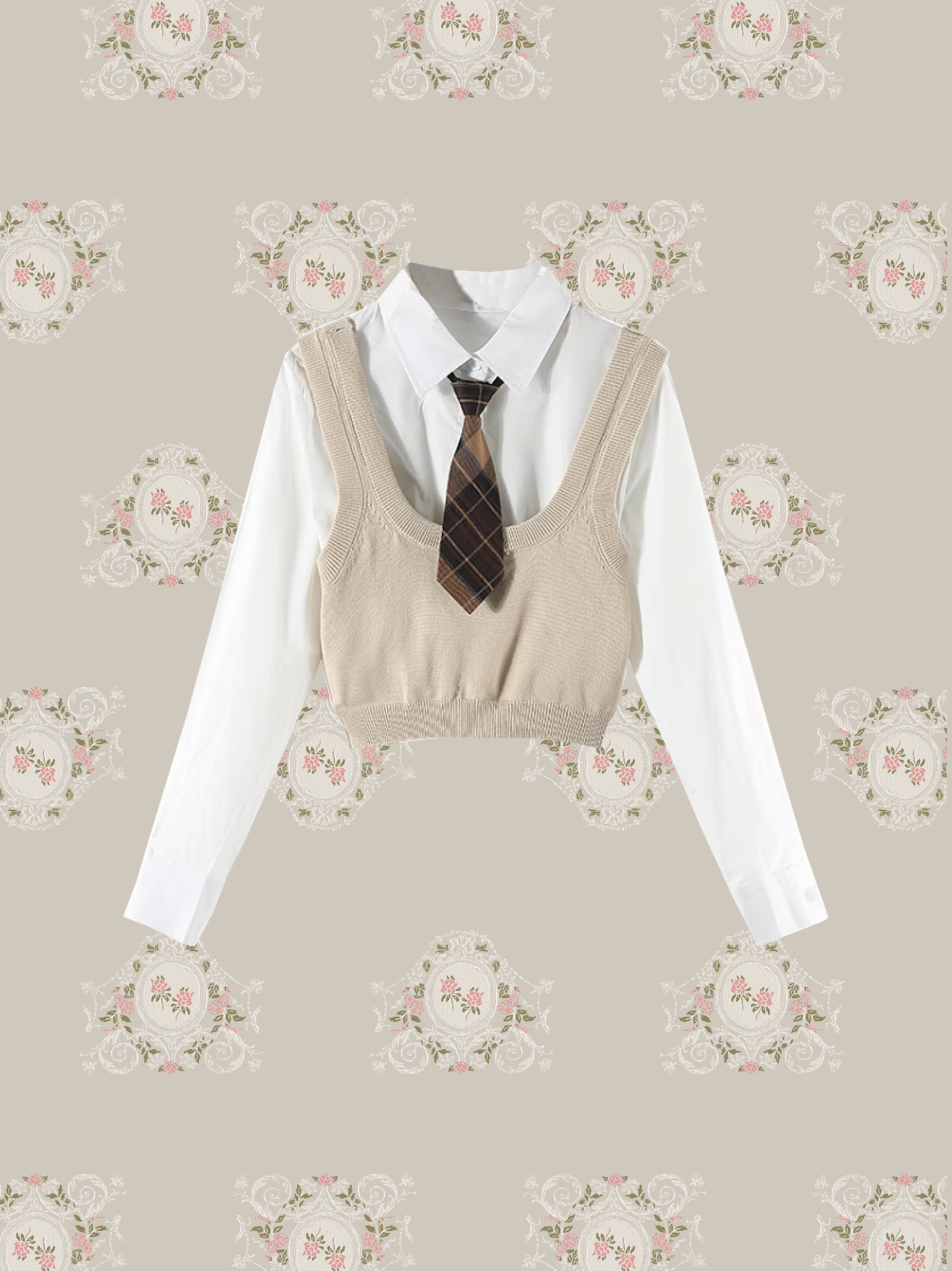 Check Pleated Tie 3 Items Setup/チェックプリーツタイ3アイテムセットアップ