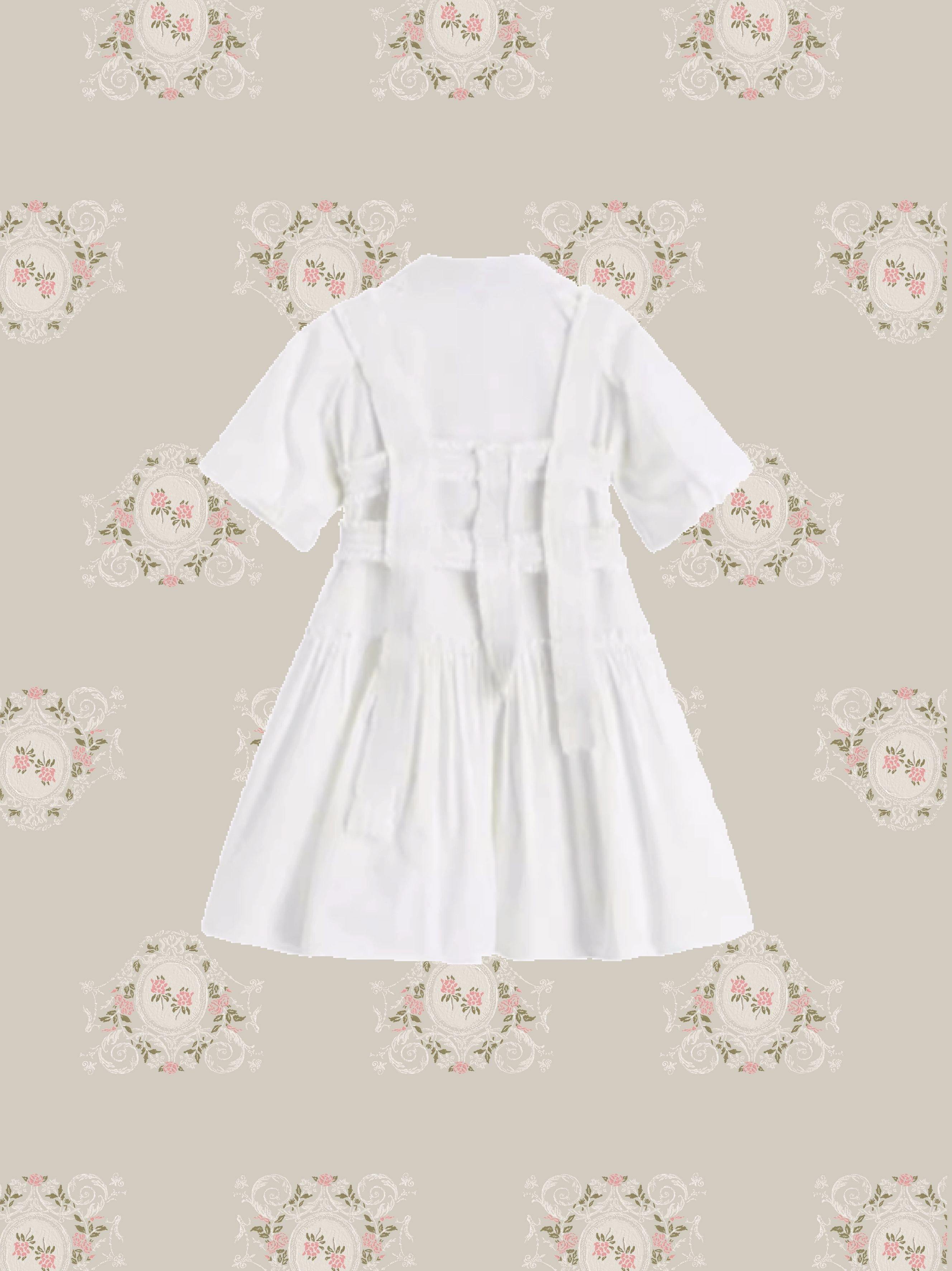 Floral Applique Cross Shirt Dress/フローラルアップリケクロスシャツドレス