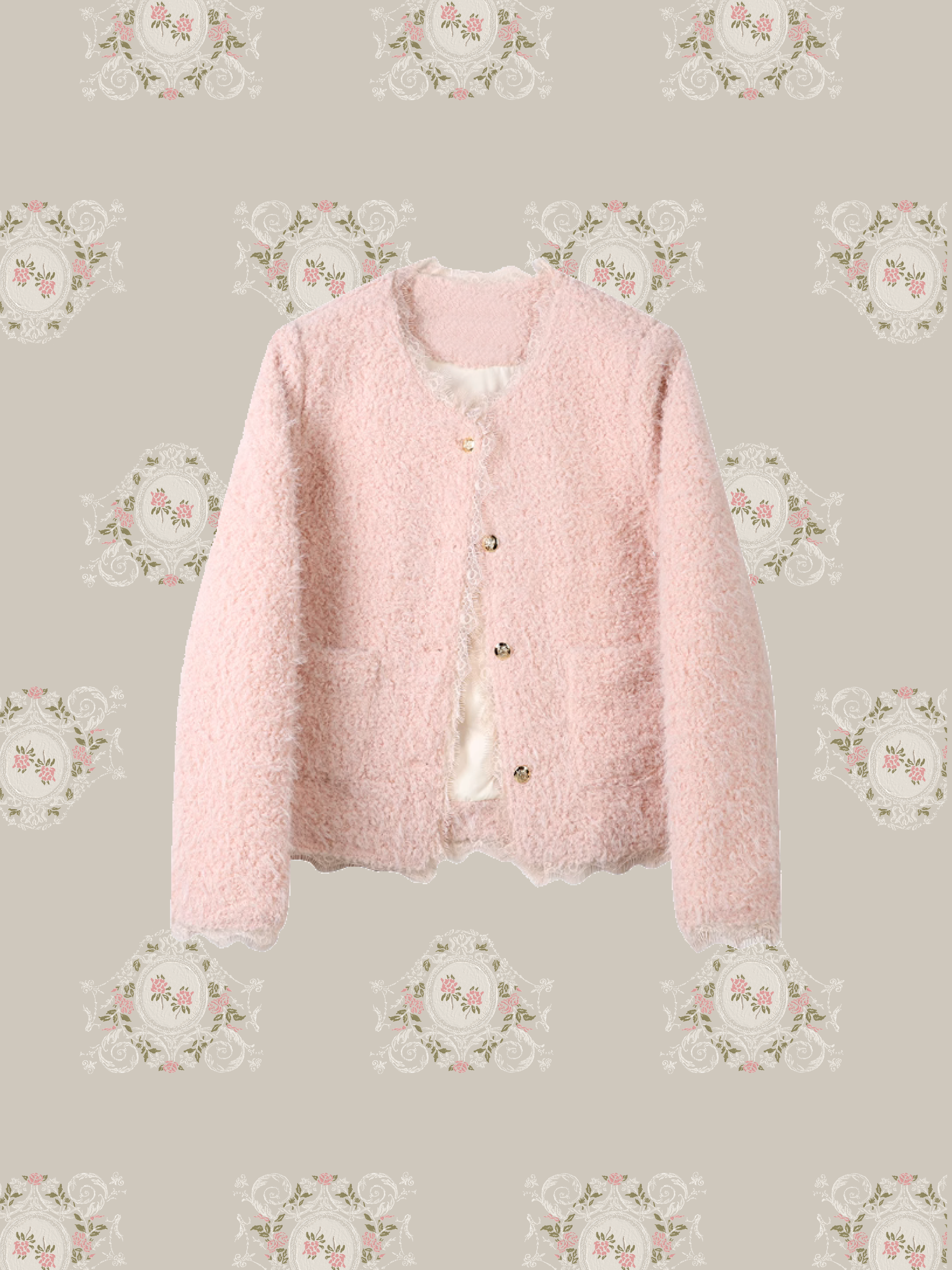 Fluffy Pastel Color Lace Down Coat/ふわふわパステルカラーレースダウンコート