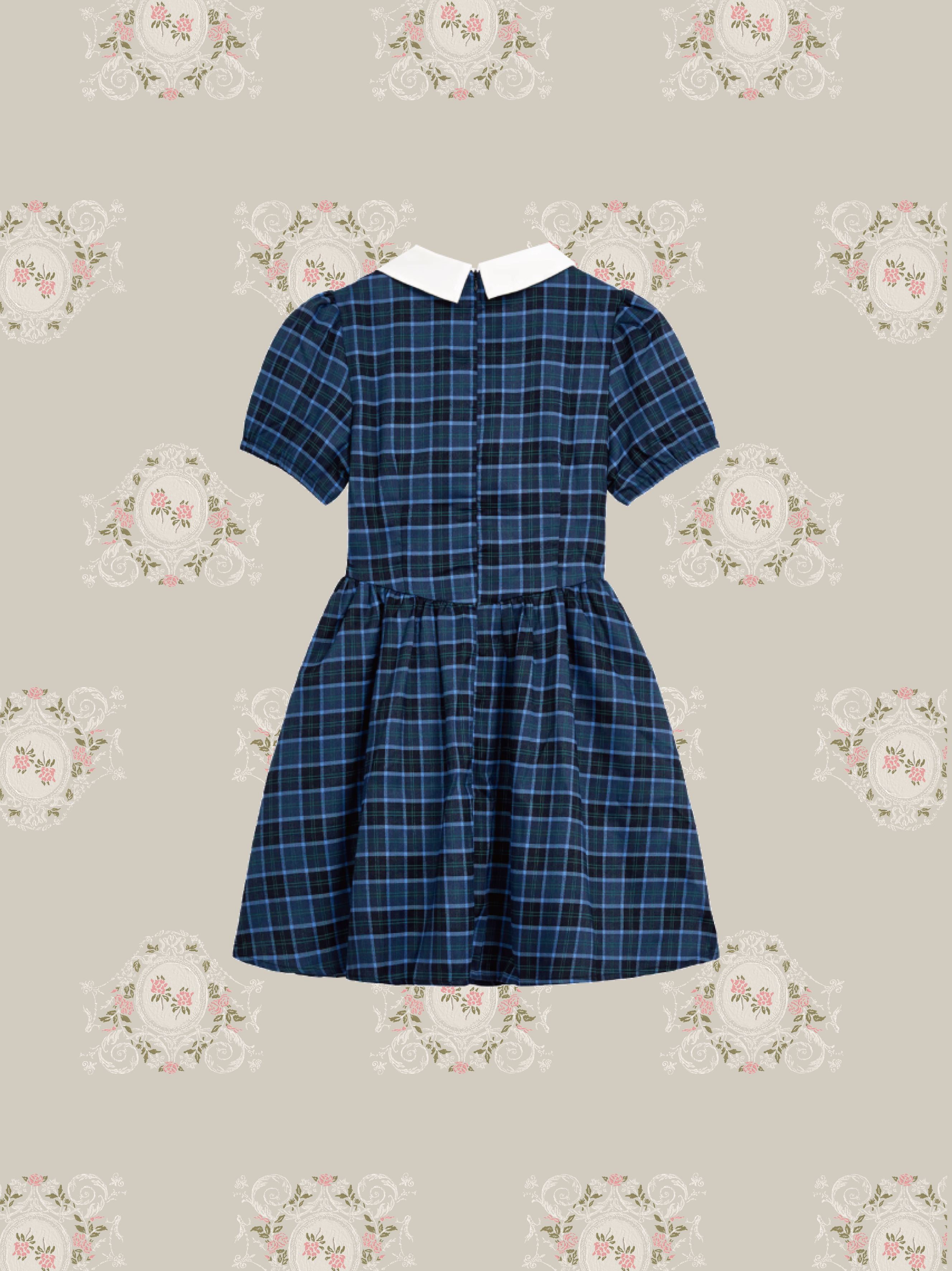 Baby Collar Blue Check Dress/ベビーカラーブルーチェックドレス