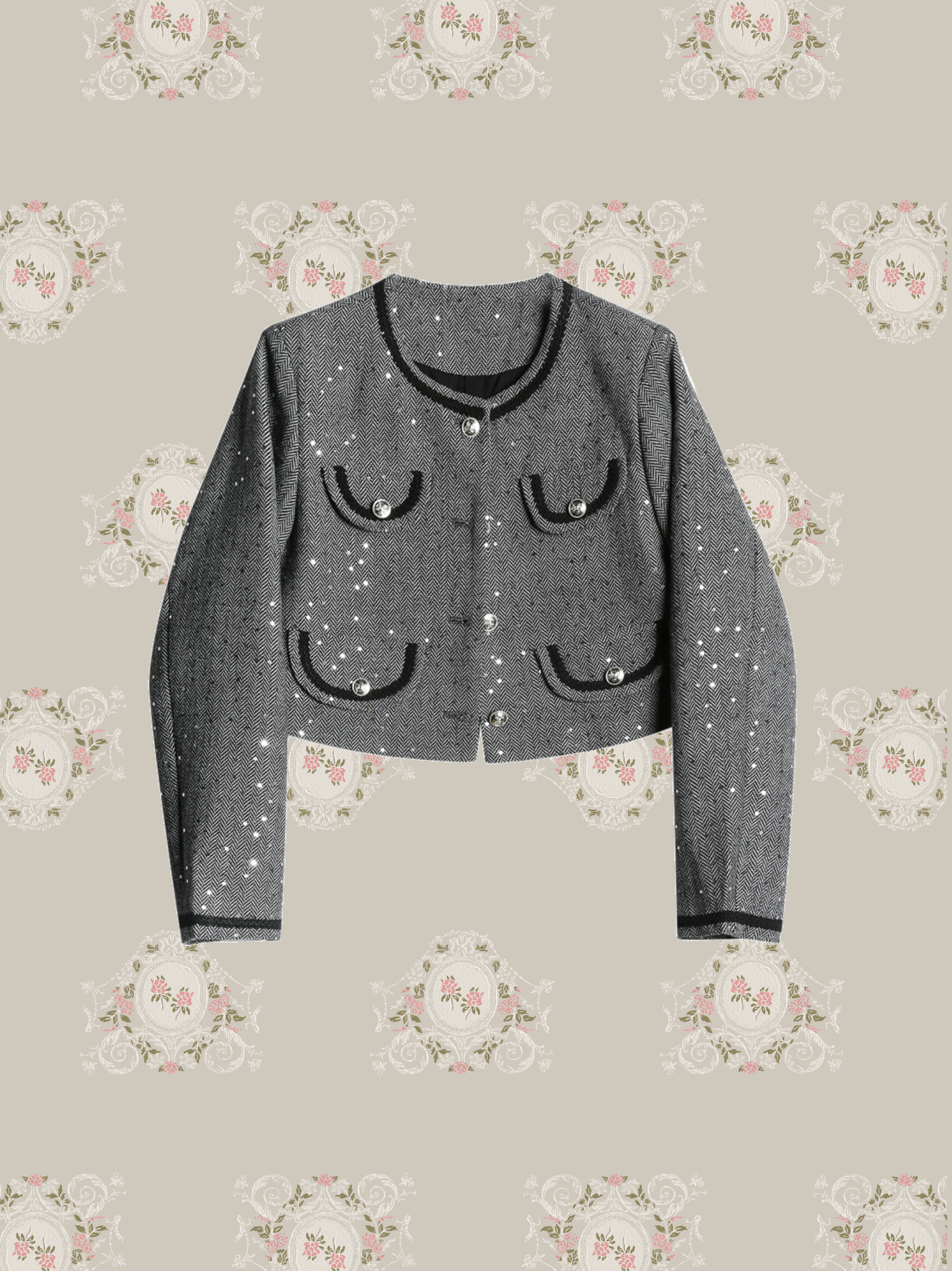 Elegant Sequins Gray Jacket Set-Up/エレガントスパンコールグレージャケットセットアップ