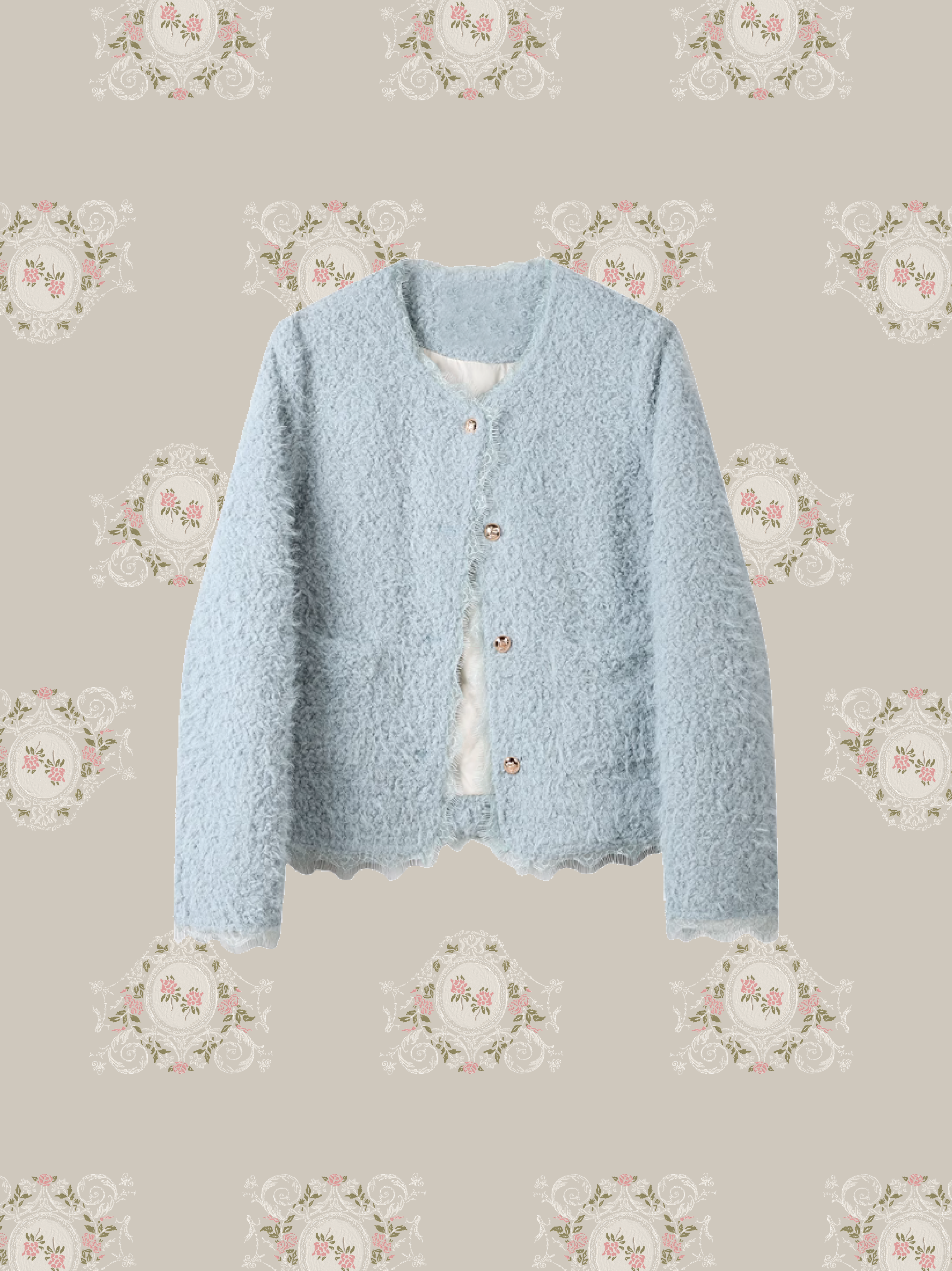 Fluffy Pastel Color Lace Down Coat/ふわふわパステルカラーレースダウンコート