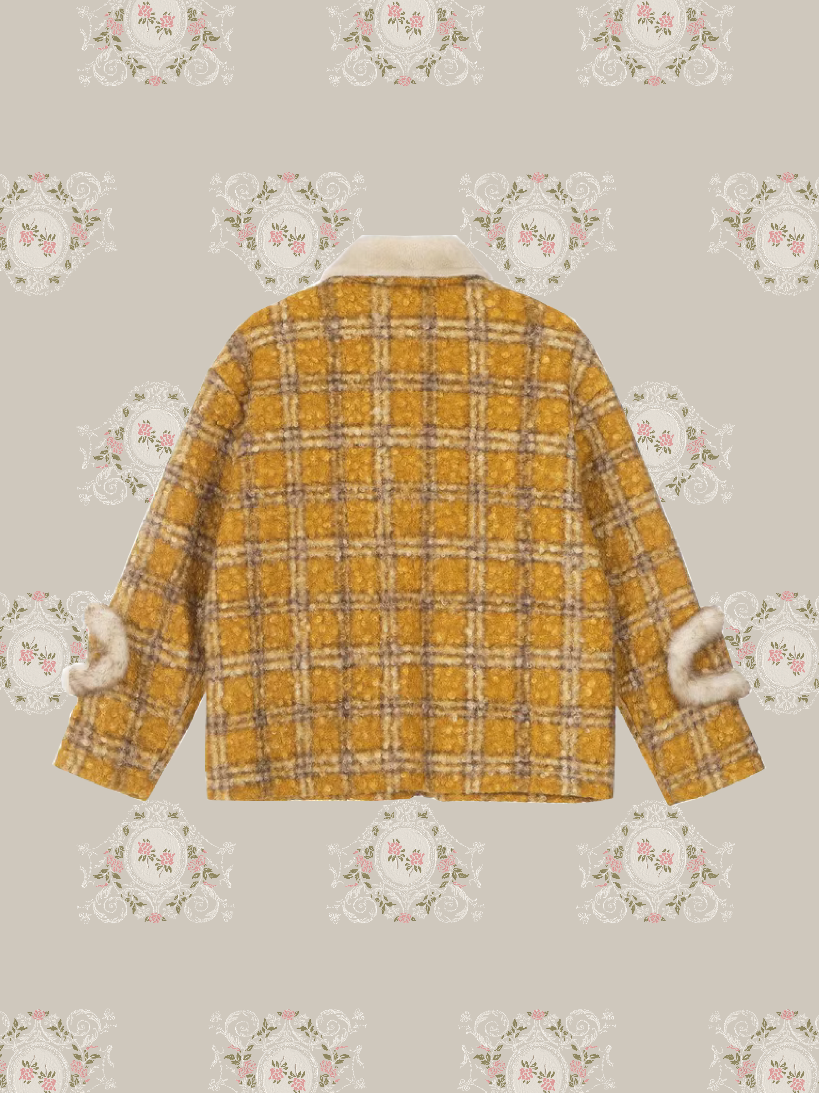 Cute Plaid Fur Ribbon Down Coat/キュートチェック柄ファーリボンダウンコート