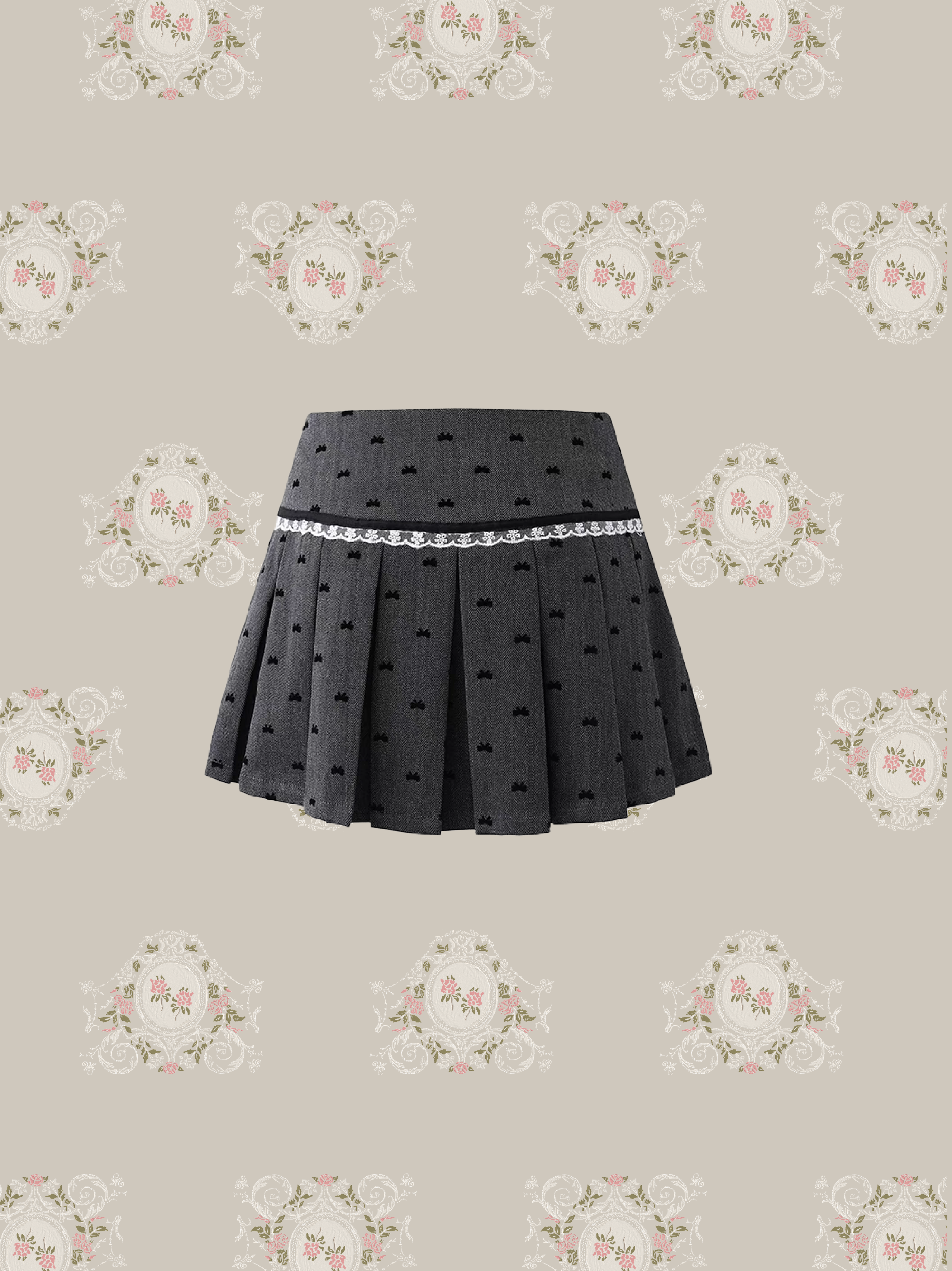 Ribbon Detail Pleats Mini Skirt/リボンディテールプリーツミニスカート