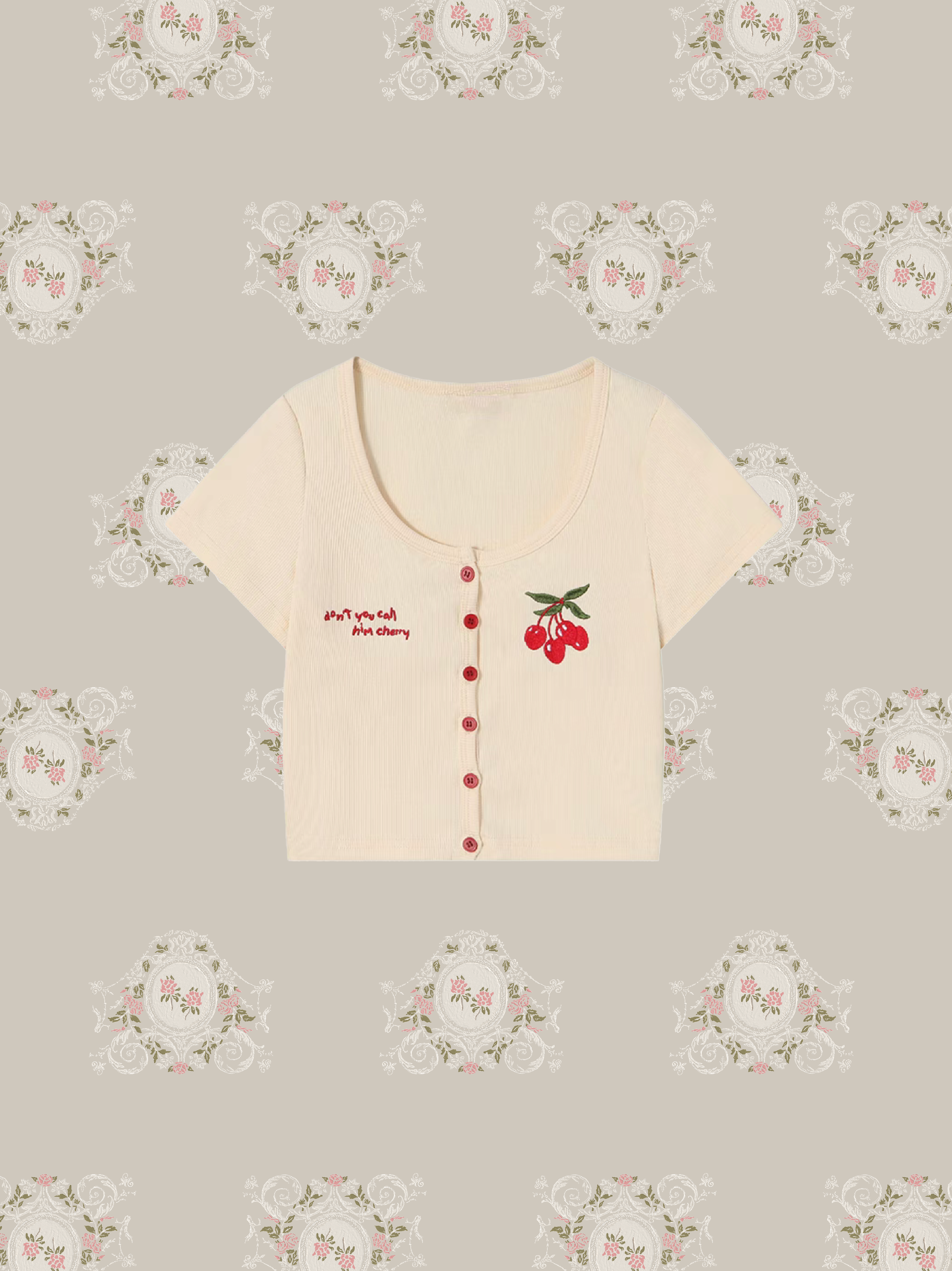 Cherry Embroidered Top/チェリー刺繍トップス.
