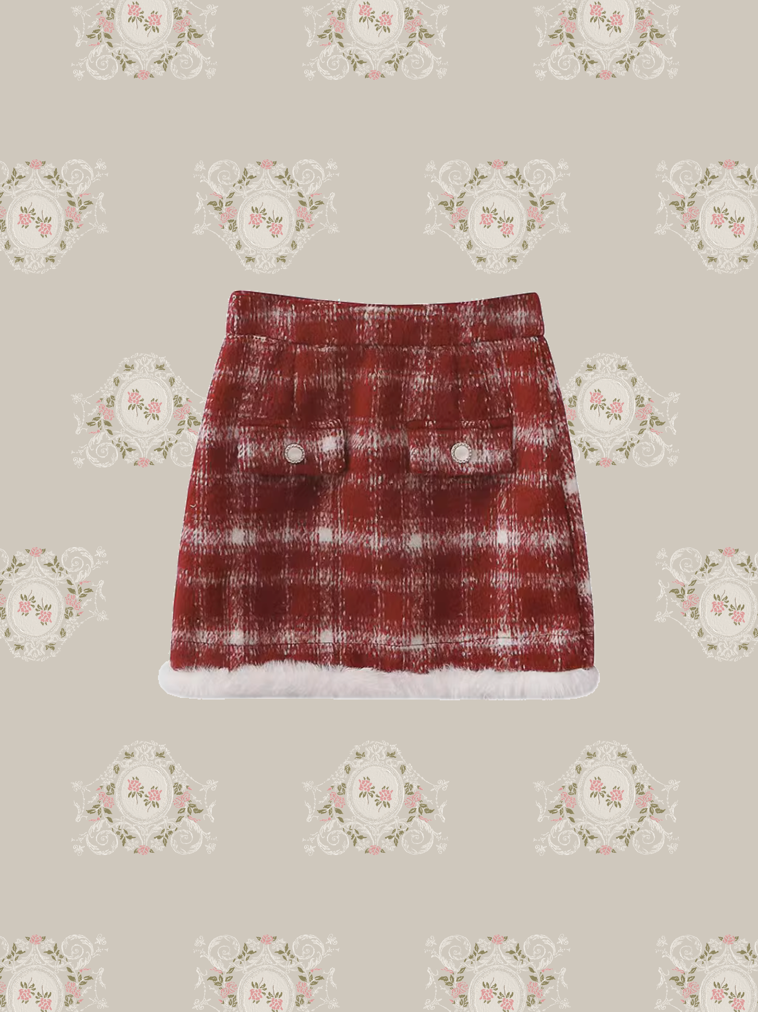 Check Fur Red Set Up Short Skirt/チェックファーレッドセットアップショートスカート