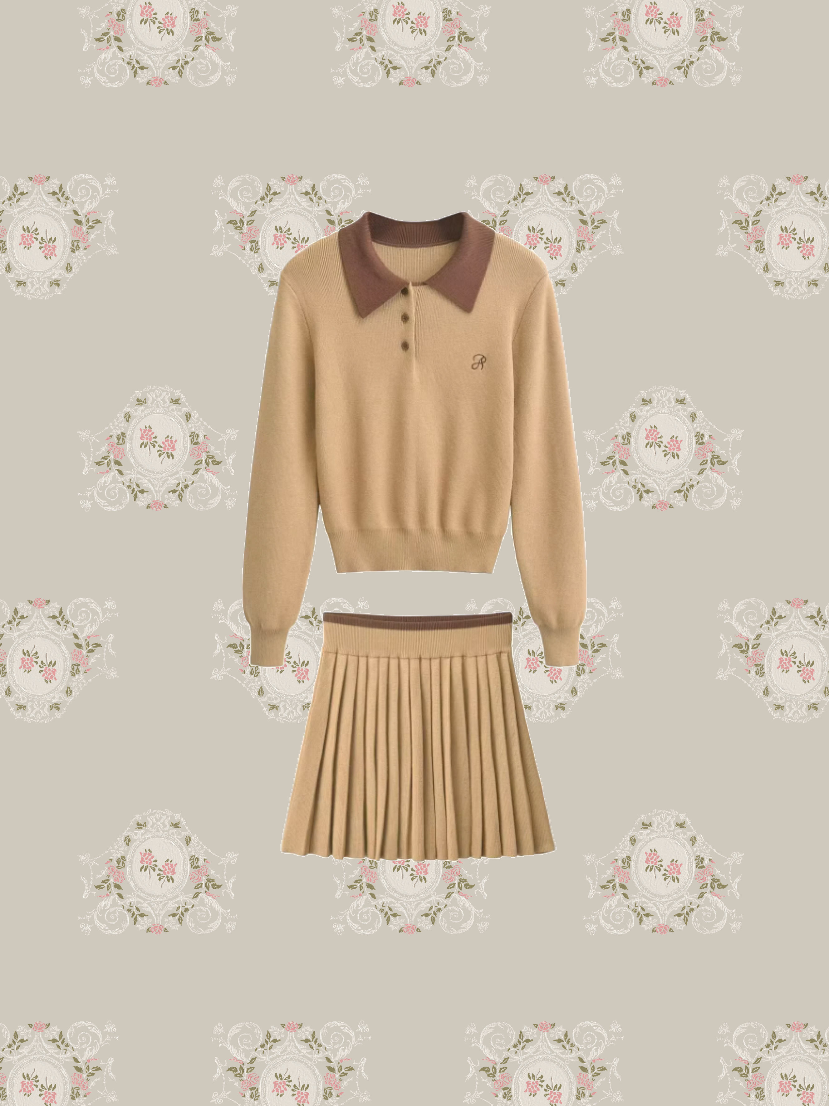 Preppy Knit Pleats Skirt Set Up/プレッピーニットプリーツスカートセットアップ