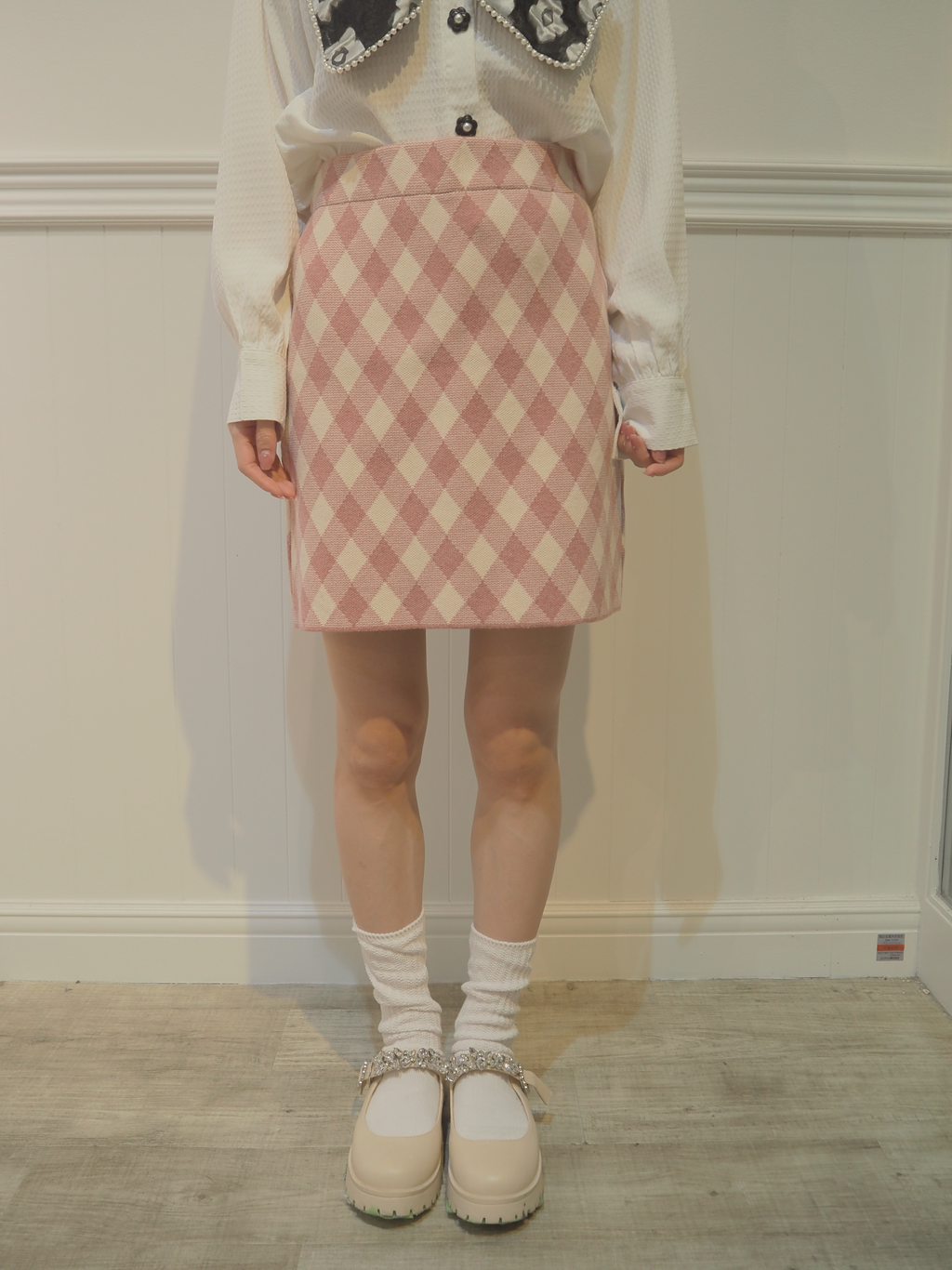 color gingham check pencil SK mix - ロングスカート