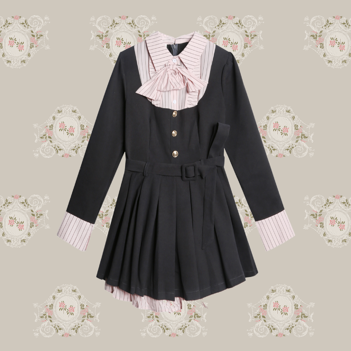 Patchwork Preppy Pleats One Piece/パッチワークプレッピープリーツワンピース