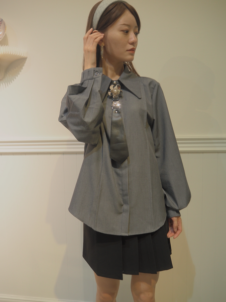 Silver Flower Leather Tie Shirt シルバー フラワー レザー タイ シャツ