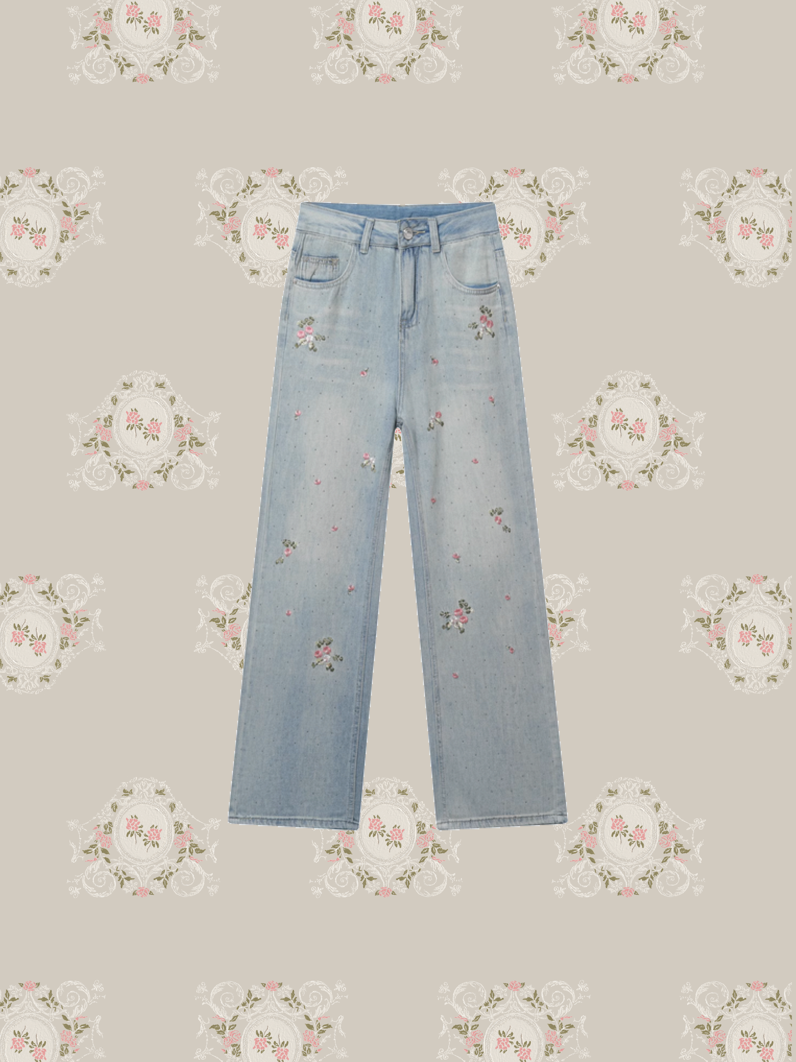 Floral Embroidery Denim Pants/花柄刺繍デニムパンツ