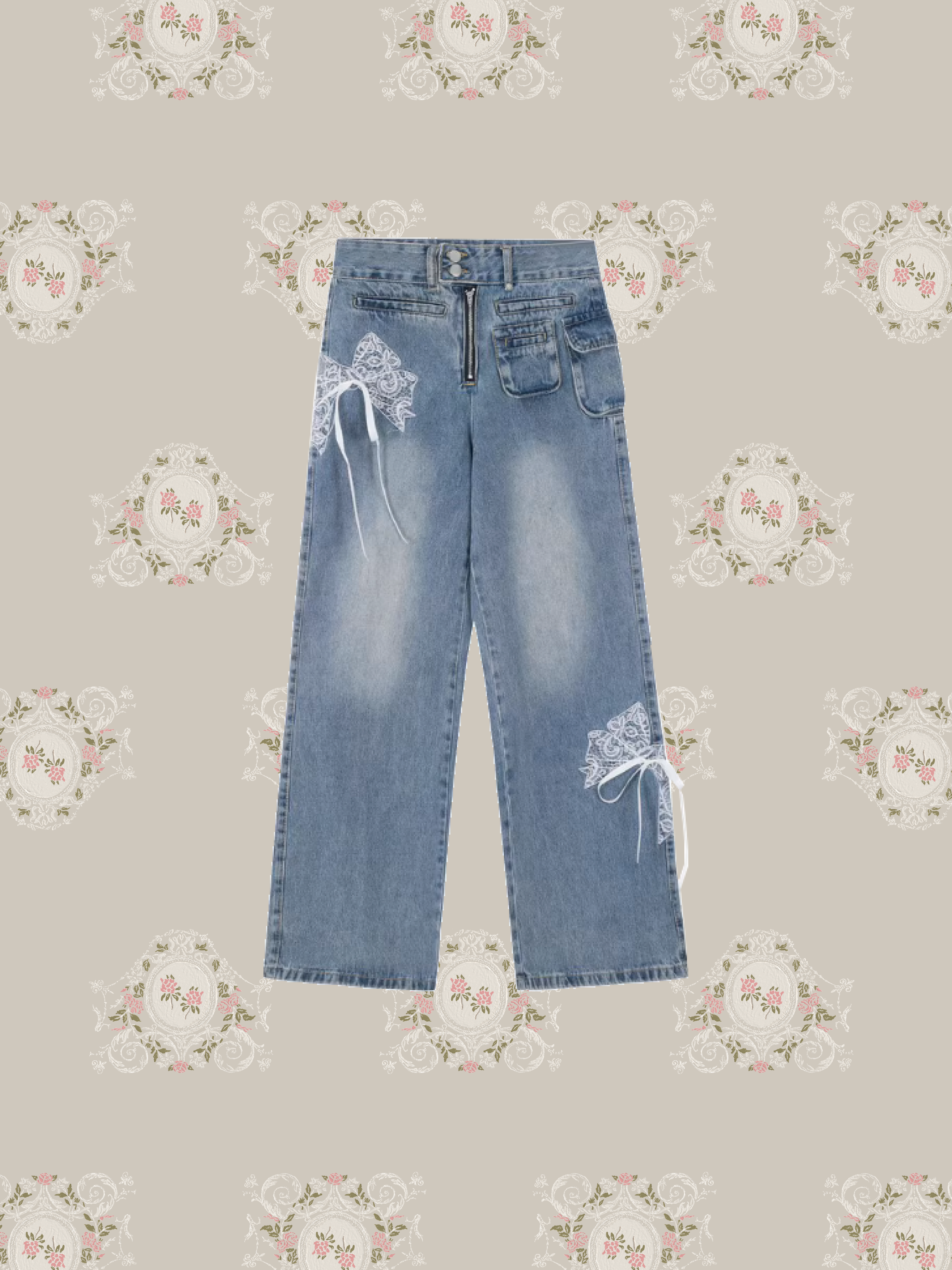 Lace Butterfly Wide Denim Pants/レースバタフライワイドデニムパンツ